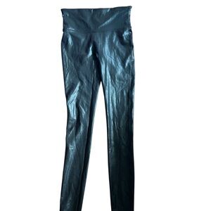 SPANX Black Charcoal Faux Leather Leggings Size Small